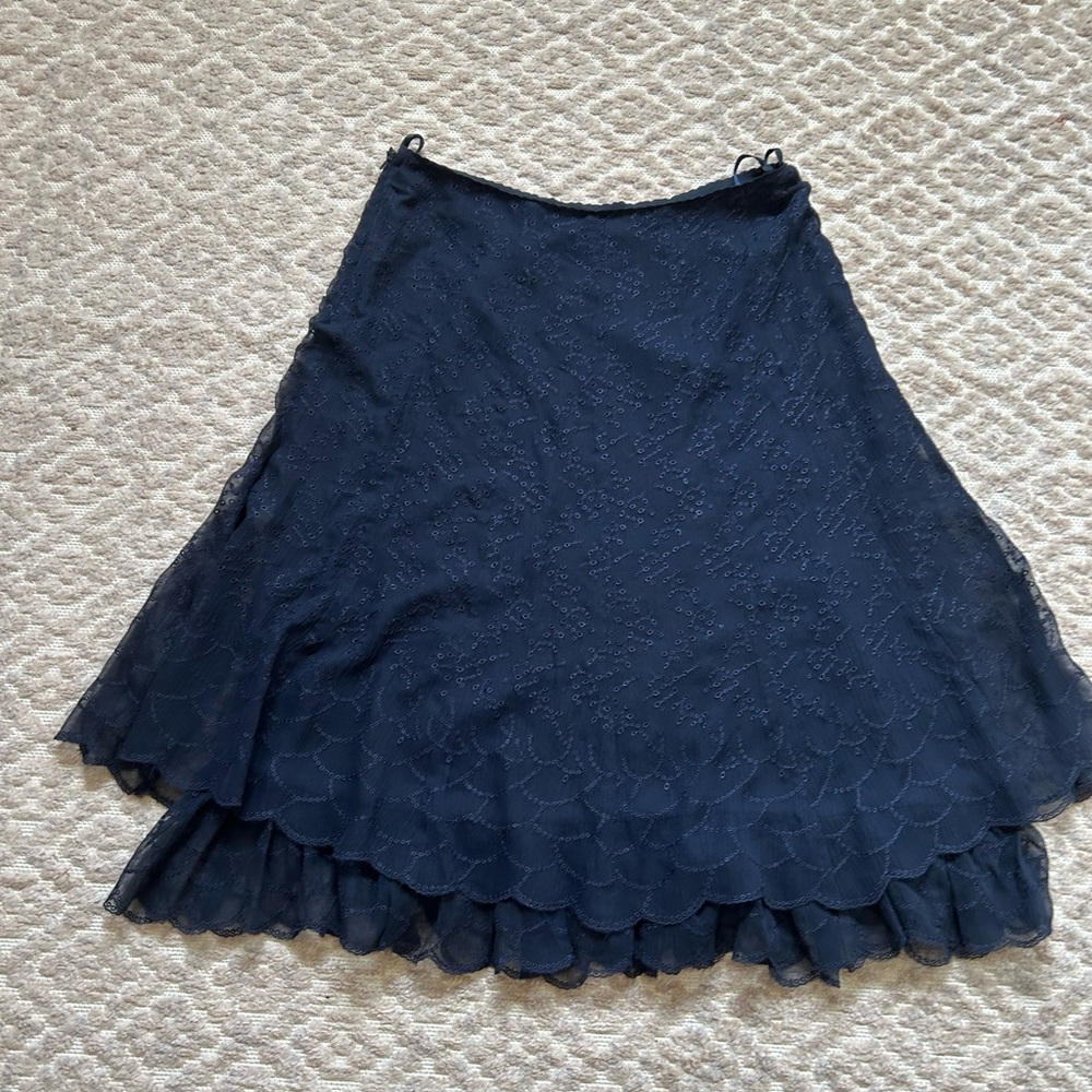 Charter Club Women's Tiered Silk Navy Blue Eyelet Skirt!